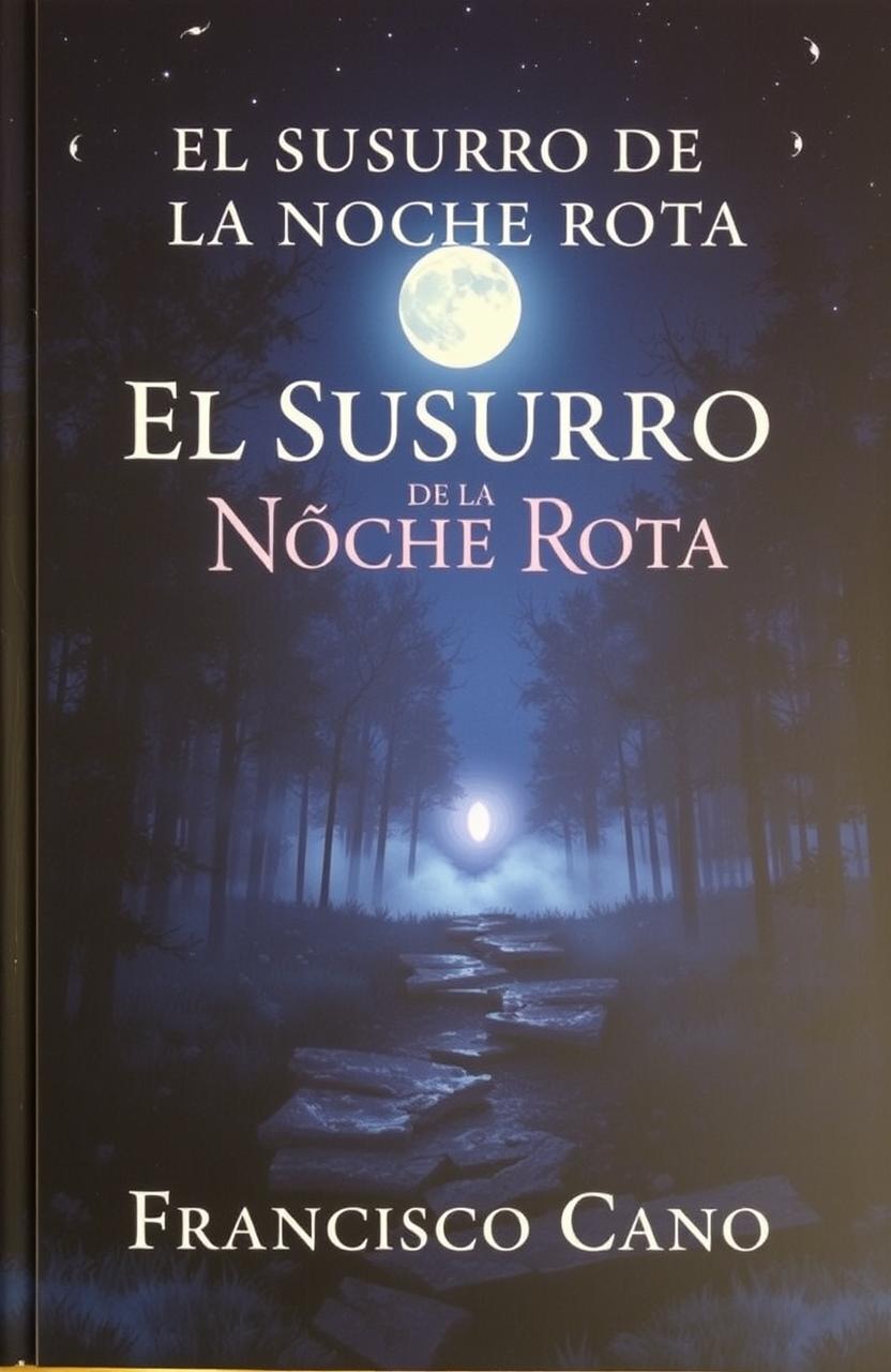 A mystical and atmospheric book cover for 'EL SUSURRO DE LA NOCHE ROTA' by Francisco Cano