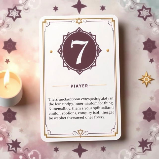 A beautifully designed numerology card featuring the number '7', prominently showcased in an elegant and artistic style