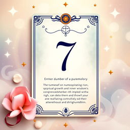 A beautifully designed numerology card featuring the number '7', prominently showcased in an elegant and artistic style