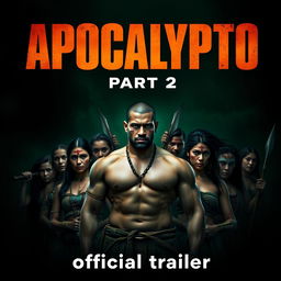 A thrilling movie poster for "Apocalypto Part 2 (2025)" featuring a dark color scheme dominated by deep greens, evoking a sense of mystery and looming danger