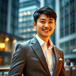 A stylish 22-year-old Chinese man, dressed in an elegant suit