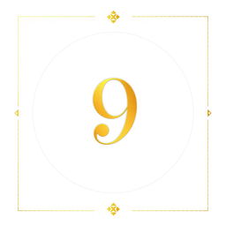 A minimalist numerology card featuring only the number '9' in a bold and artistic font