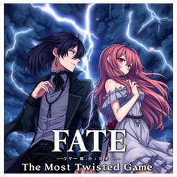 A visually striking anime-style illustration that incorporates the title 'FATE - The Most Twisted Game'