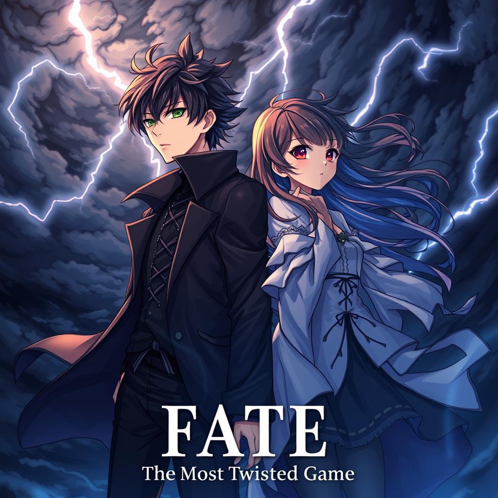 A visually striking anime-style illustration that incorporates the title 'FATE - The Most Twisted Game'