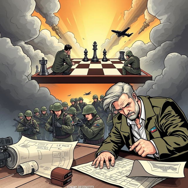 A dramatic and engaging illustration representing the concepts of strategy, operation, and tactic