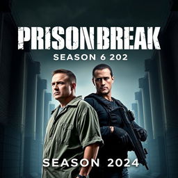 An exciting teaser poster for 'Prison Break Season 6' (2024), featuring Wentworth Miller and Dominic Purcell