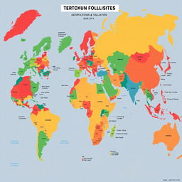 A visually striking geopolitical map highlighting key global tensions and alliances