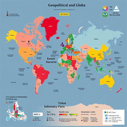 A visually striking geopolitical map highlighting key global tensions and alliances