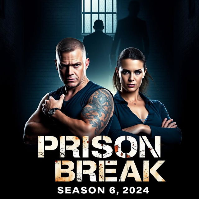 A gripping teaser poster for 'Prison Break Season 6' (2024) featuring Wentworth Miller as Michael Scofield and Sarah Wayne Callies as Sara Tancredi