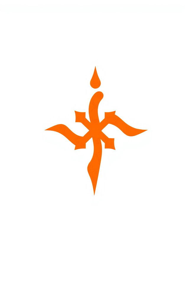 An artistic representation of a swastik symbol, prominently displayed in vibrant orange