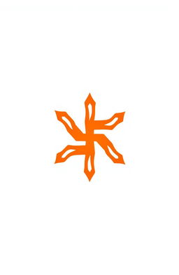 An artistic representation of a swastik symbol, prominently displayed in vibrant orange