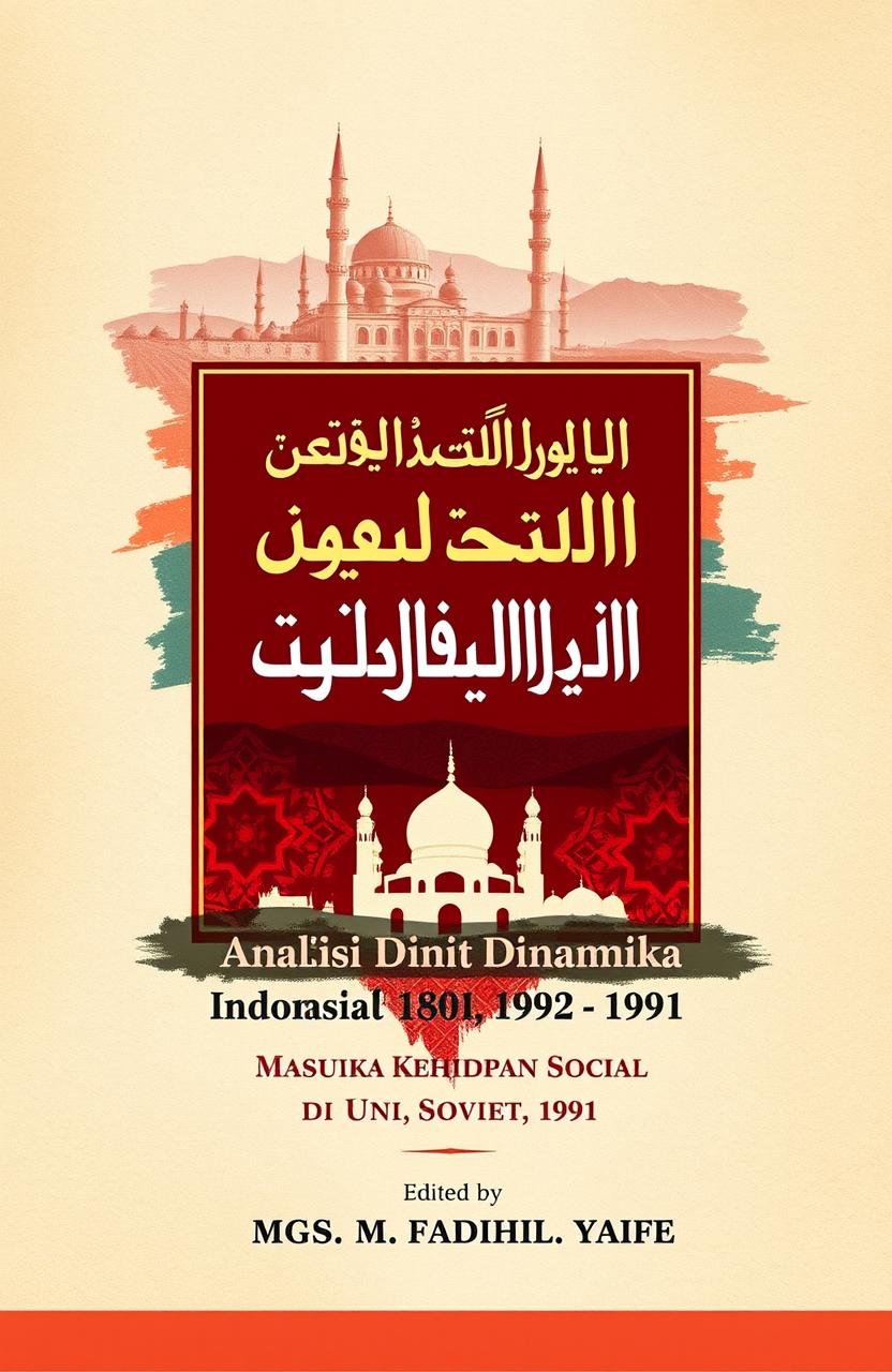 A book cover design for 'Analisis Dinamika Kehidupan Sosial Masyarakat Islam di Uni Soviet (1922-1991)' by Mgs