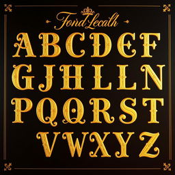 An elegant display of the English alphabet from A to Z designed in a stunning golden color