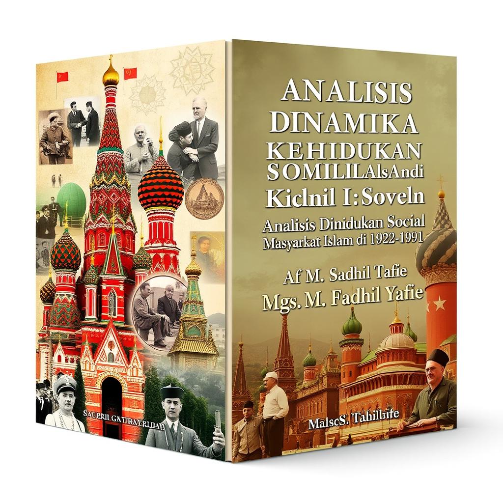 Book cover design for a publication titled 'Analisis Dinamika Kehidupan Sosial Masyarakat Islam di Uni Soviet (1922-1991)' by Mgs