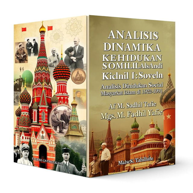 Book cover design for a publication titled 'Analisis Dinamika Kehidupan Sosial Masyarakat Islam di Uni Soviet (1922-1991)' by Mgs