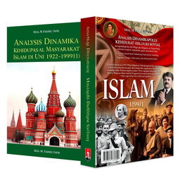 Book cover design for a publication titled 'Analisis Dinamika Kehidupan Sosial Masyarakat Islam di Uni Soviet (1922-1991)' by Mgs