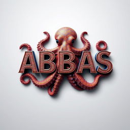 A complex three-dimensional design featuring the word 'ABBAS' intricately styled, surrounded by a vibrant octopus that appears to be protecting the word with its arms