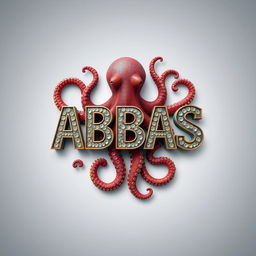 A complex three-dimensional design featuring the word 'ABBAS' intricately styled, surrounded by a vibrant octopus that appears to be protecting the word with its arms