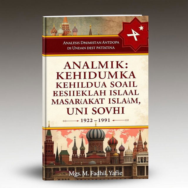 A book cover design for a scholarly work titled 'Analisis Dinamika Kehidupan Sosial Masyarakat Islam di Uni Soviet (1922-1991)' by Mgs