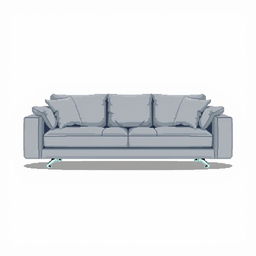 A pixel art representation of a modern low-profile sofa composed entirely of large gray cushions