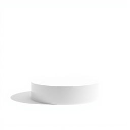 A sleek, thin white round podium casting a soft grey shadow, set against an entirely white background