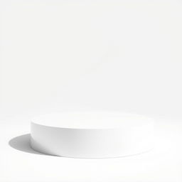 A sleek, thin white round podium casting a soft grey shadow, set against an entirely white background