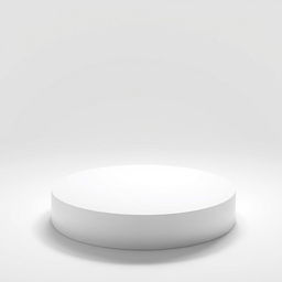 A sleek, thin white round podium casting a soft grey shadow, set against an entirely white background