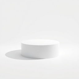 A sleek, thin white round podium casting a soft grey shadow, set against an entirely white background