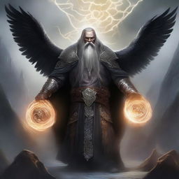 This is a revised image of a dwarven priest of Odin, more heavily armored and with an increased number of spectral ravens swirling around him