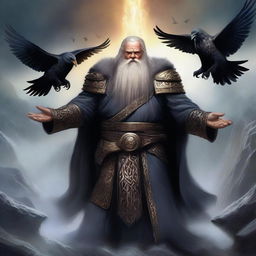 This is a revised image of a dwarven priest of Odin, more heavily armored and with an increased number of spectral ravens swirling around him