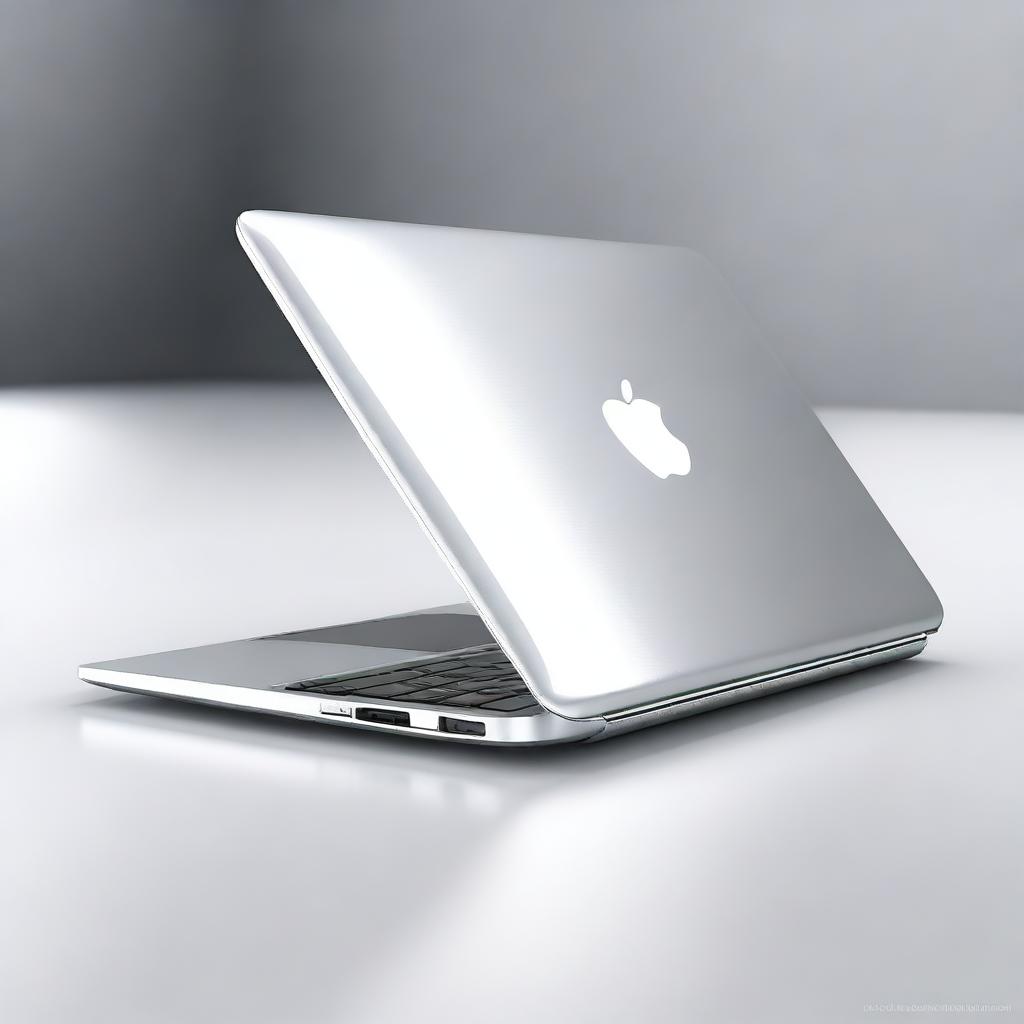 A high-quality, ultra-realistic digital art of a futuristic MacBook Pro from the year 2050