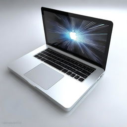 A high-quality, ultra-realistic digital art of a futuristic MacBook Pro from the year 2050