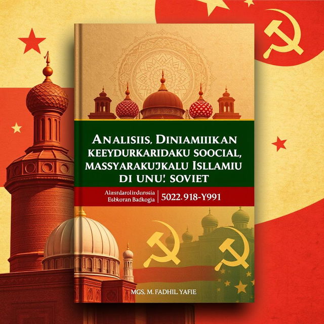 A book cover design for a Bahasa Indonesia title 'Analisis Dinamika Kehidupan Sosial Masyarakat Islam di Uni Soviet (1922-1991)' by Mgs