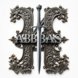 A highly detailed three-dimensional number four, intricately crafted with complex patterns and designs, featuring the word "ABBAS" elegantly embedded within the structure of the number