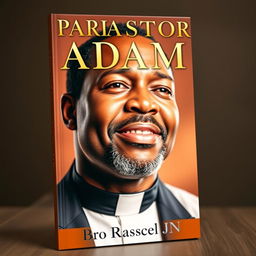 A striking book cover for 'PASTOR ADAM' featuring a close-up of a black man wearing a clergy collar, radiating warmth and authority