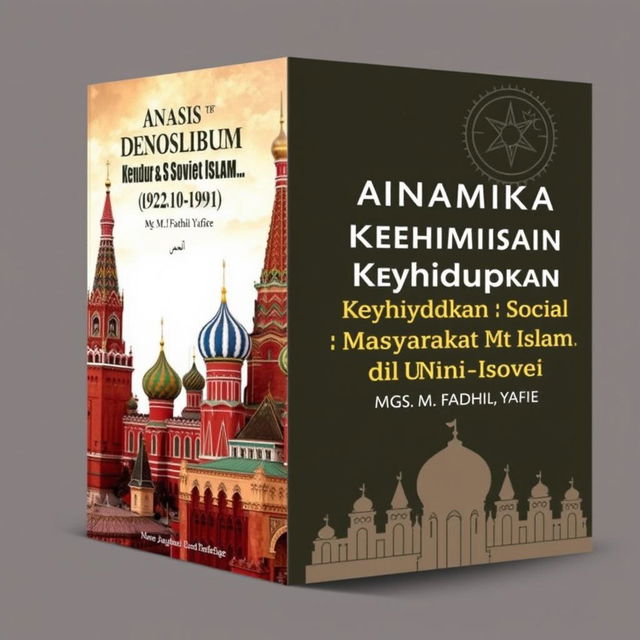 A captivating book cover design for a book titled 'Analisis Dinamika Kehidupan Sosial Masyarakat Islam di Uni Soviet (1922-1991)' by Mgs