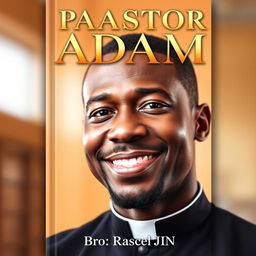 An inspiring book cover for 'PASTOR ADAM' featuring a close-up of a black man in a clergy collar, embodying grace and leadership