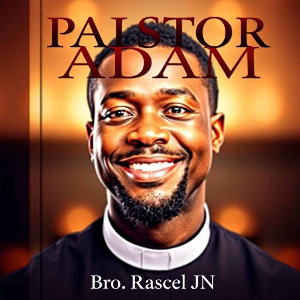 An inspiring book cover for 'PASTOR ADAM' featuring a close-up of a black man in a clergy collar, embodying grace and leadership