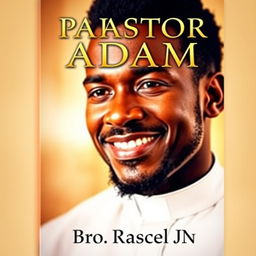 An inspiring book cover for 'PASTOR ADAM' featuring a close-up of a black man in a clergy collar, embodying grace and leadership