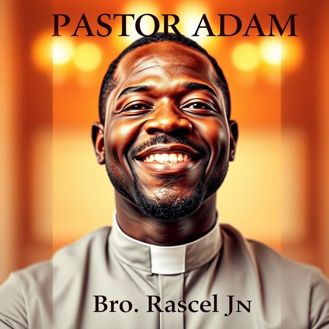 An inspiring book cover for 'PASTOR ADAM' featuring a close-up of a black man in a clergy collar, embodying grace and leadership