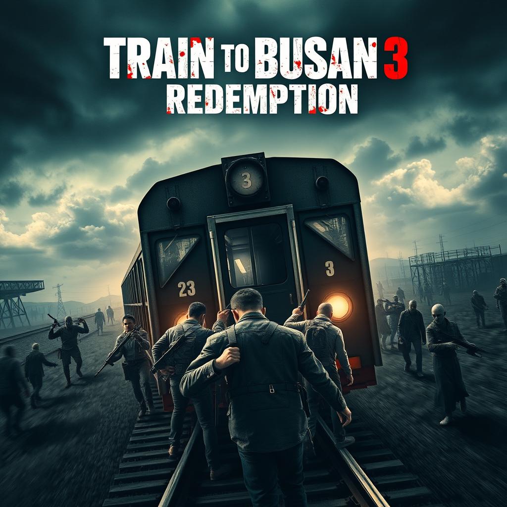 An intense movie poster for 'Train to Busan 3: Redemption' (2025), featuring a gripping scene that captures the horror and tension of a zombie apocalypse