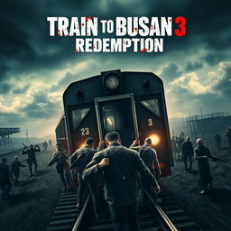 An intense movie poster for 'Train to Busan 3: Redemption' (2025), featuring a gripping scene that captures the horror and tension of a zombie apocalypse