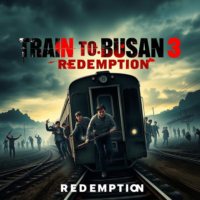 An intense movie poster for 'Train to Busan 3: Redemption' (2025), featuring a gripping scene that captures the horror and tension of a zombie apocalypse