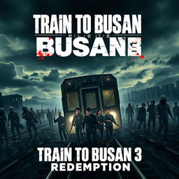 An intense movie poster for 'Train to Busan 3: Redemption' (2025), featuring a gripping scene that captures the horror and tension of a zombie apocalypse