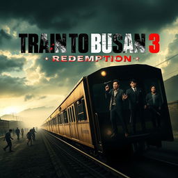 An intense movie poster for 'Train to Busan 3: Redemption' (2025), featuring a gripping scene that captures the horror and tension of a zombie apocalypse