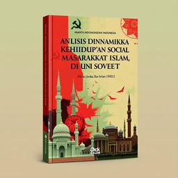 A captivating book cover design for an Indonesian book titled 'Analisis Dinamika Kehidupan Sosial Masyarakat Islam di Uni Soviet (1922-1991)'