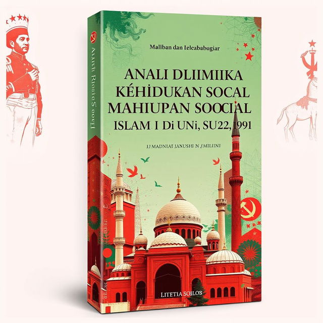 A captivating book cover design for an Indonesian book titled 'Analisis Dinamika Kehidupan Sosial Masyarakat Islam di Uni Soviet (1922-1991)'