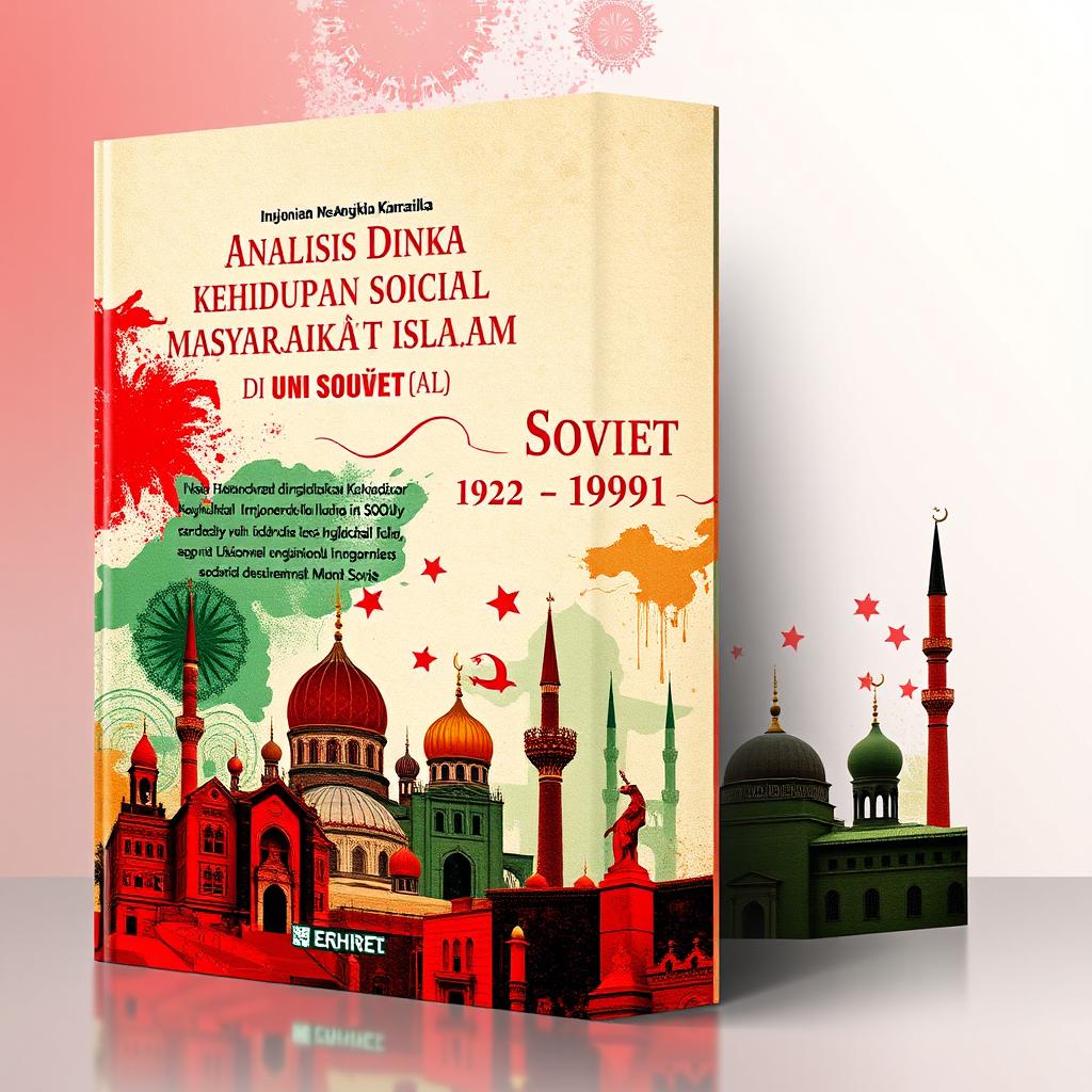A captivating book cover design for an Indonesian book titled 'Analisis Dinamika Kehidupan Sosial Masyarakat Islam di Uni Soviet (1922-1991)'