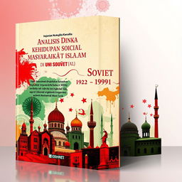 A captivating book cover design for an Indonesian book titled 'Analisis Dinamika Kehidupan Sosial Masyarakat Islam di Uni Soviet (1922-1991)'