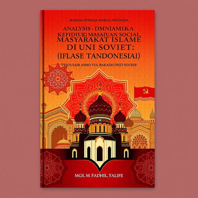 A book cover design for a title in Bahasa Indonesia: 'Analisis Dinamika Kehidupan Sosial Masyarakat Islam di Uni Soviet (1922-1991)' by Mgs